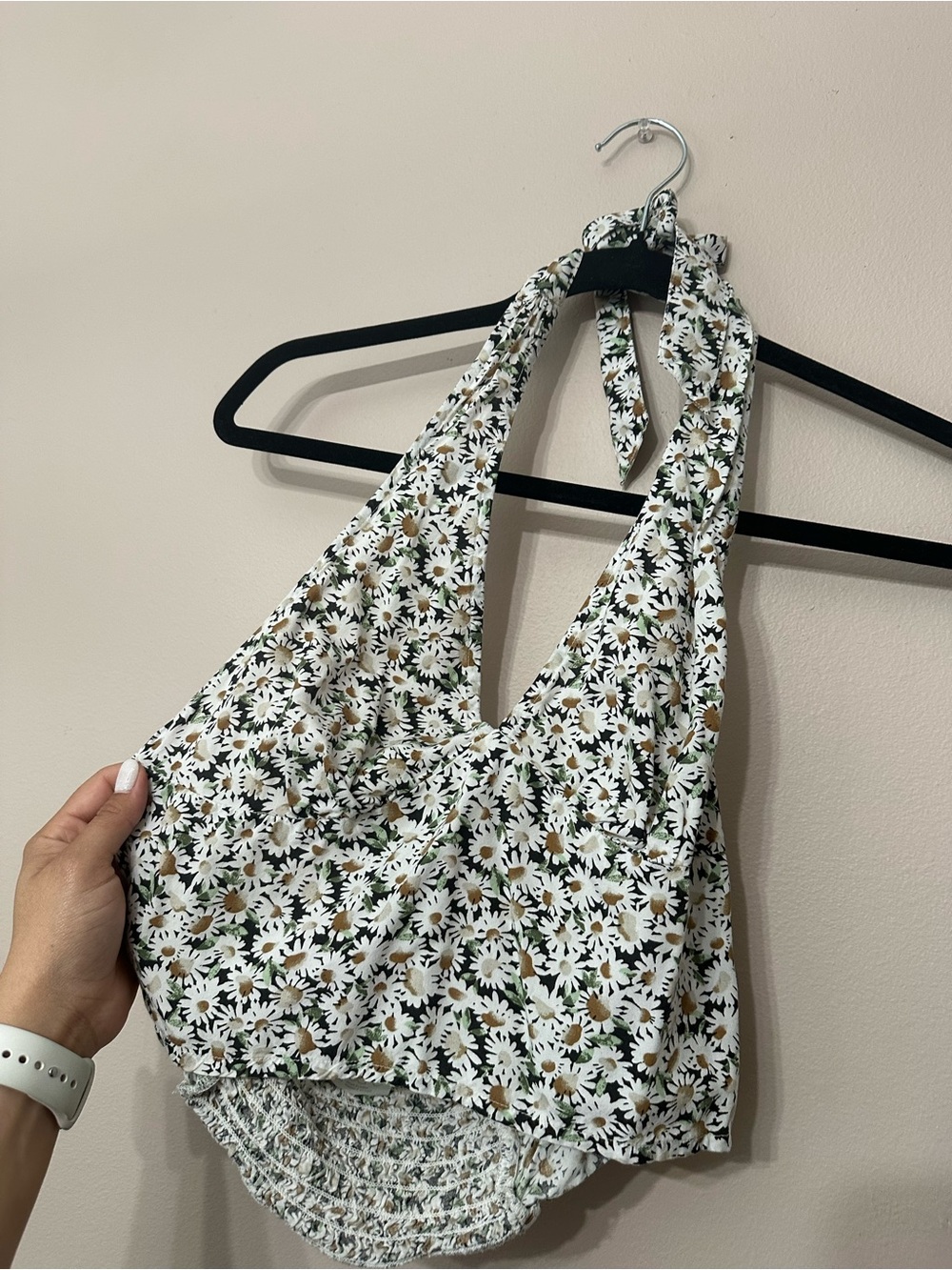 Abound White Daisy Halter Crop Top with Green Accents